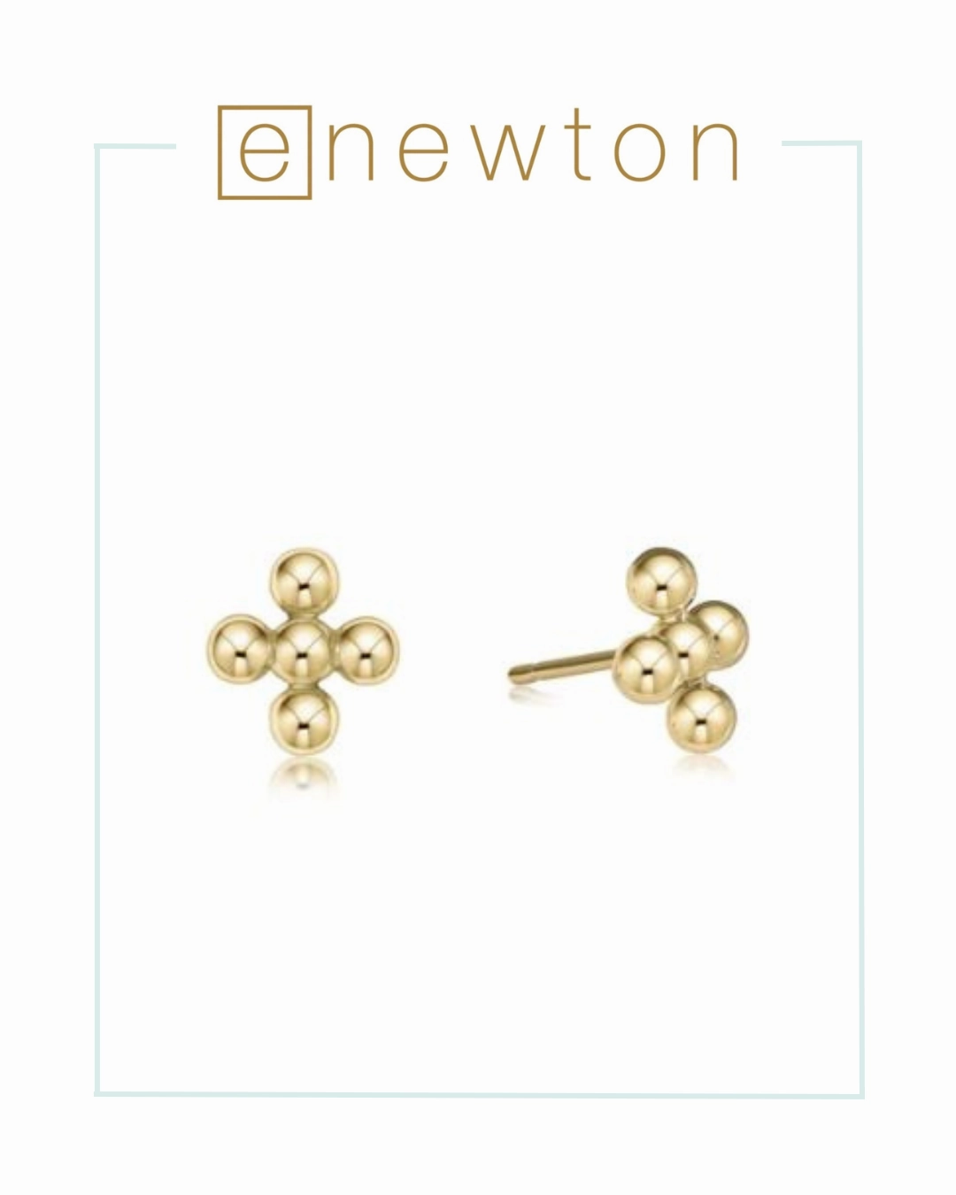 E Newton Classic Beaded Signature Cross 4mm Bead Stud - Gold