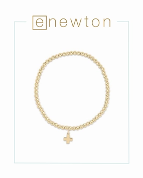 E Newton Classic Gold 3mm Bead Bracelet - Signature Cross Gold Charm