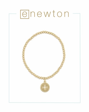 E Newton Classic Gold 3mm Bead Bracelet - Signature Cross Gold Disc