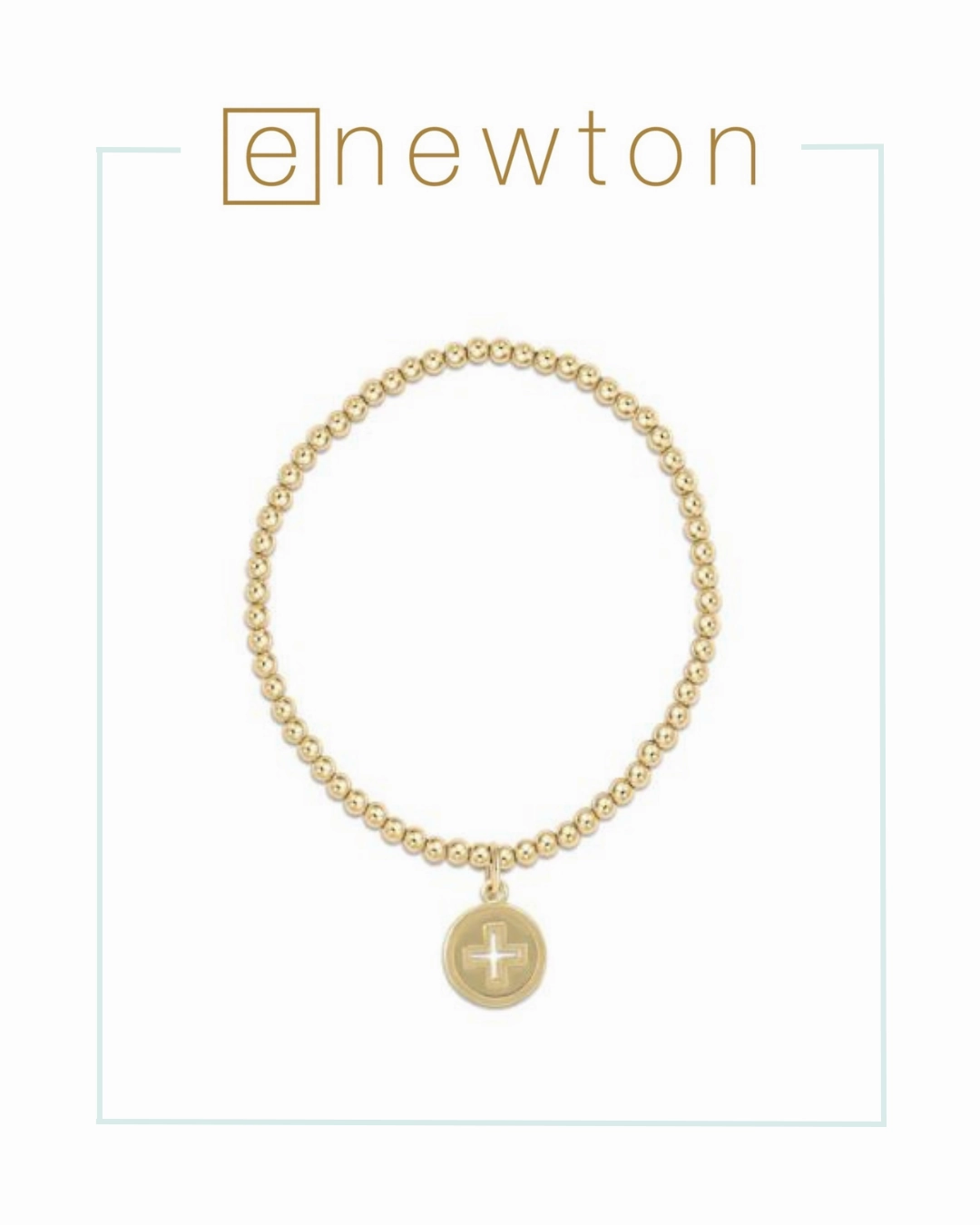 E Newton Classic Gold 3mm Bead Bracelet - Signature Cross Gold Disc