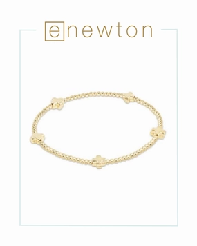 E Newton Signature Cross Small Gold Pattern 2mm Bead Bracelet - Gold