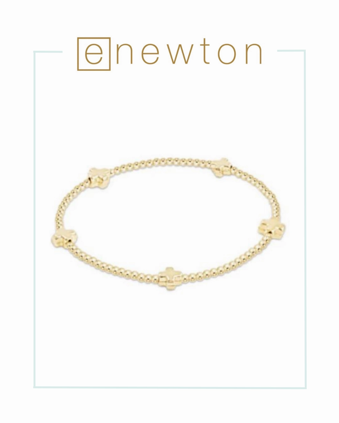 E Newton Signature Cross Small Gold Pattern 2mm Bead Bracelet - Gold