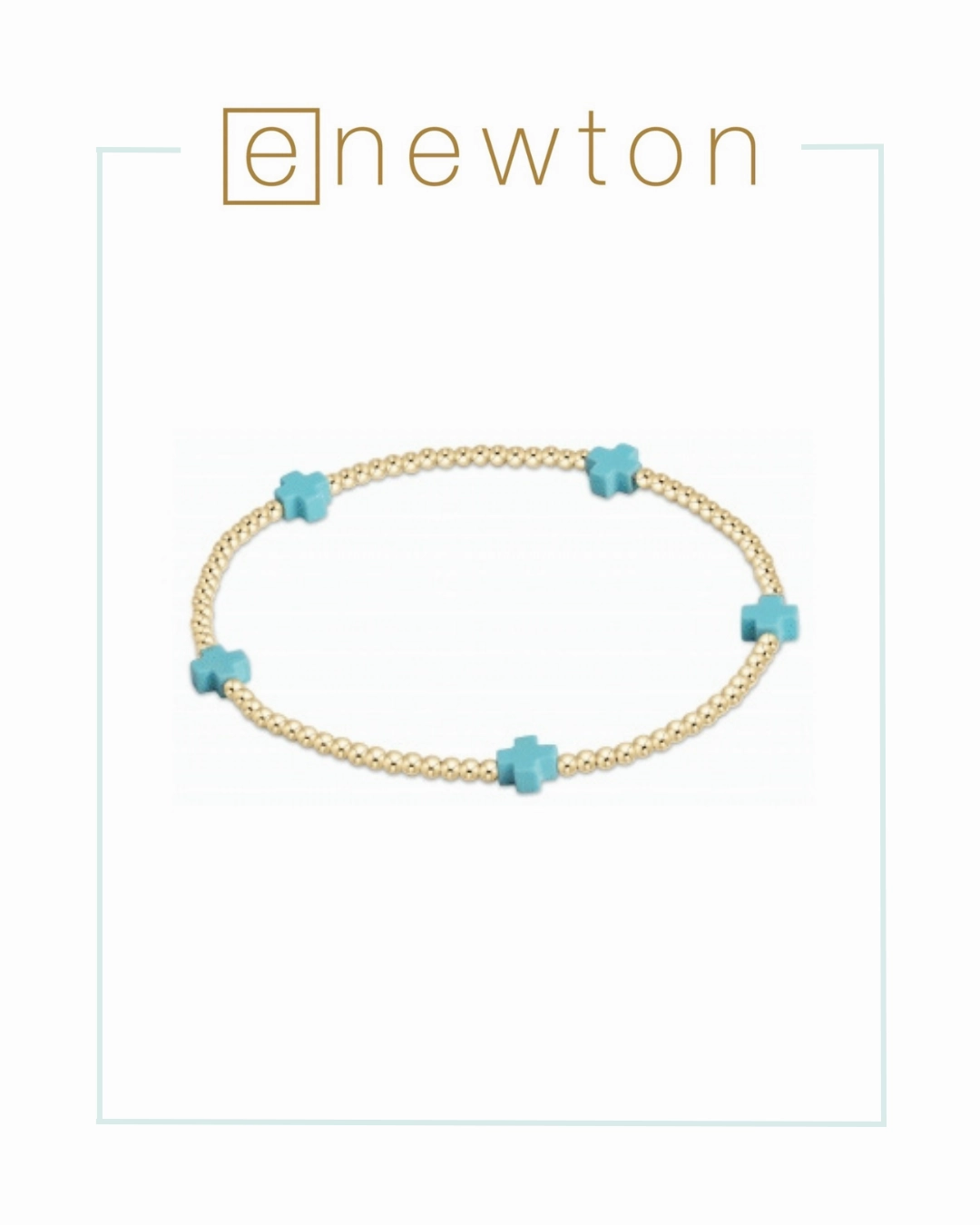 E Newton Signature Cross Small Gold Pattern 2mm Bead Bracelet