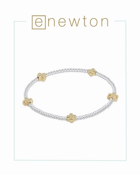 E Newton Signature Cross Small Sterling Mixed Metal Pattern 2mm Bead Bracelet - Gold