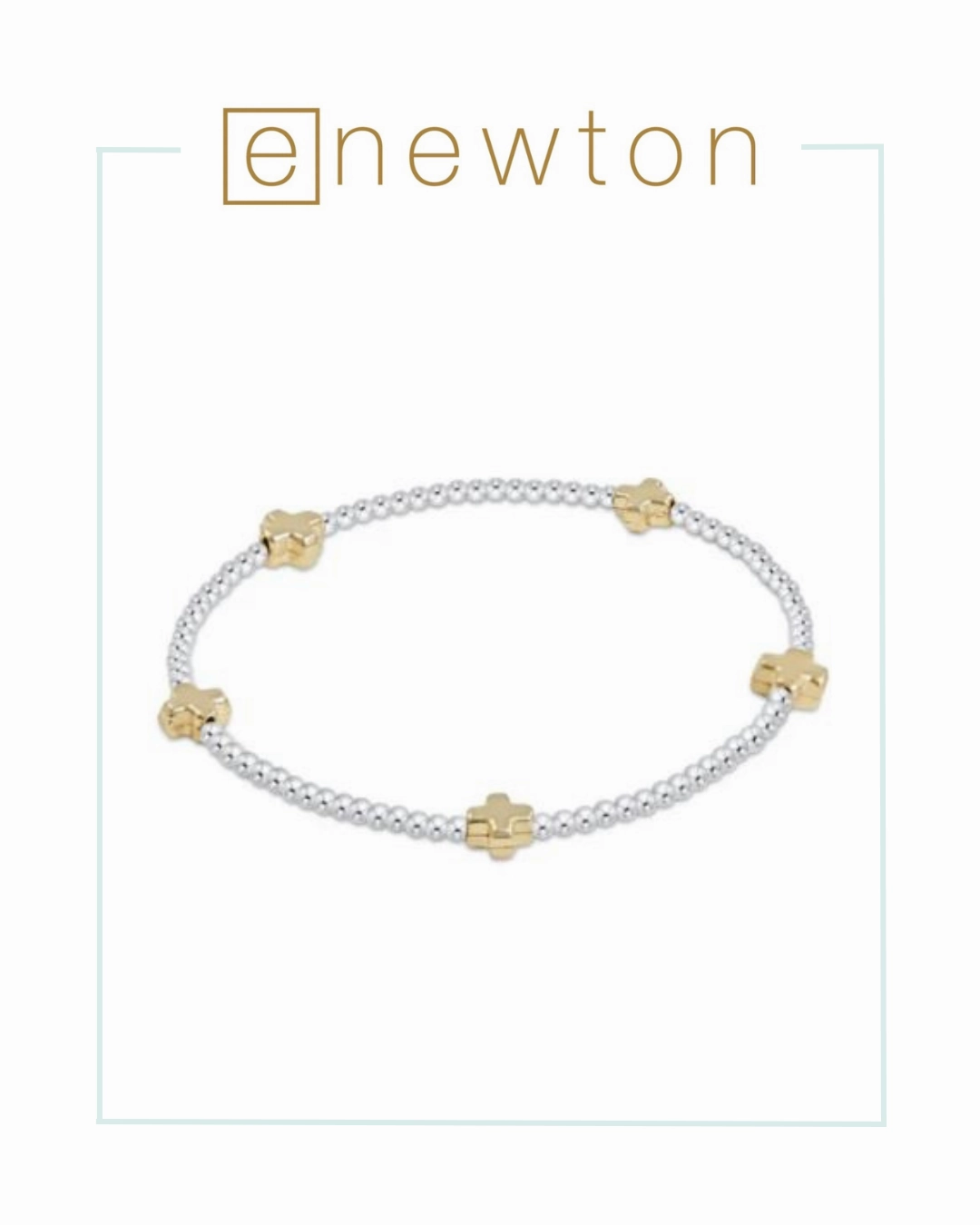 E Newton Signature Cross Small Sterling Mixed Metal Pattern 2mm Bead Bracelet - Gold