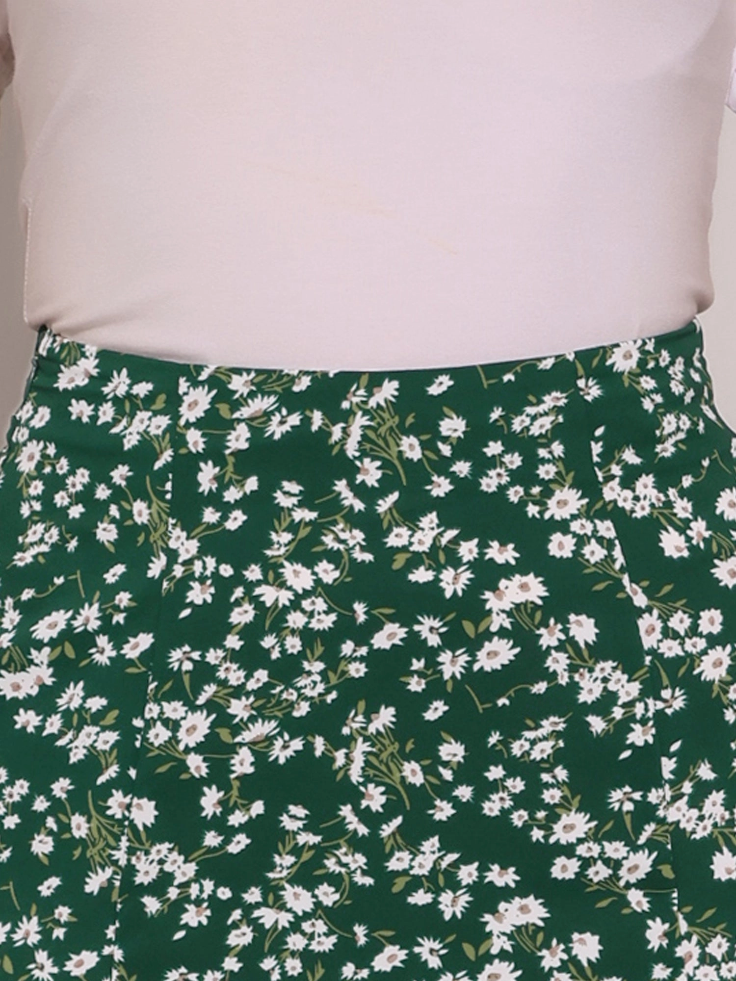 Elastic Waist Floral Peasant A-Line Ditsy Leave Midi Skirt