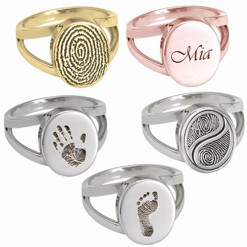 Elegant Oval Personalized Print Memorial Ring
