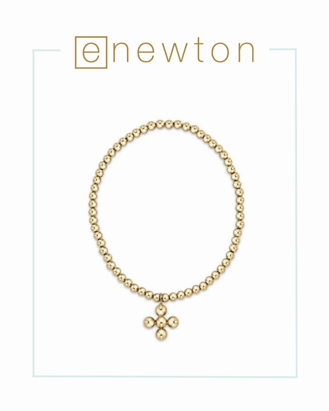 ENewton Classic Gold 3mm Bead Bracelet - Classic Beaded Signature Cross Gold Charm - 4mm Bead Gold