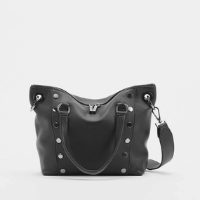 Hammitt Daniel Med Leather Satchel Bag Black/Gunmetal