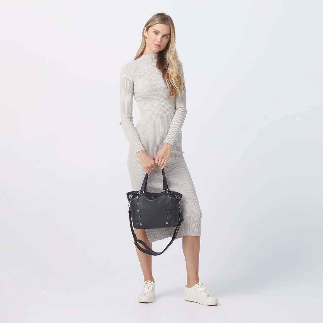 Hammitt Daniel Med Leather Satchel Bag Black/Gunmetal