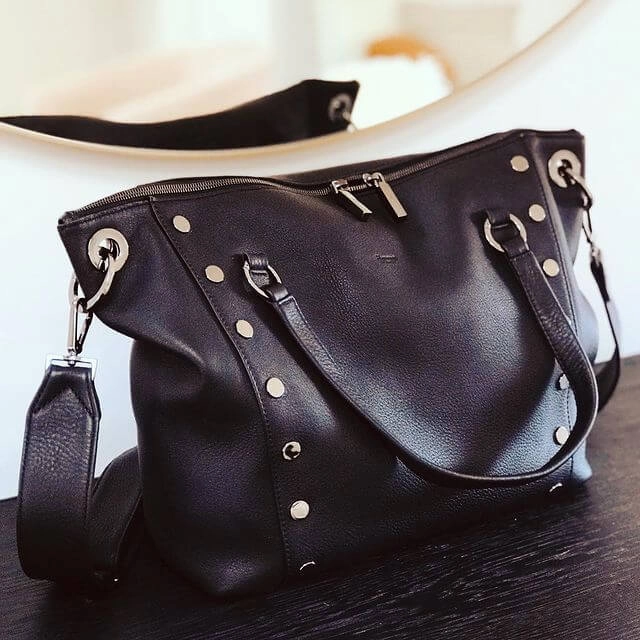 Hammitt Daniel Med Leather Satchel Bag Black/Gunmetal