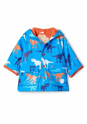 Hatley Baby Boy T Rex Colour Changing Waterproof Raincoat, Blue