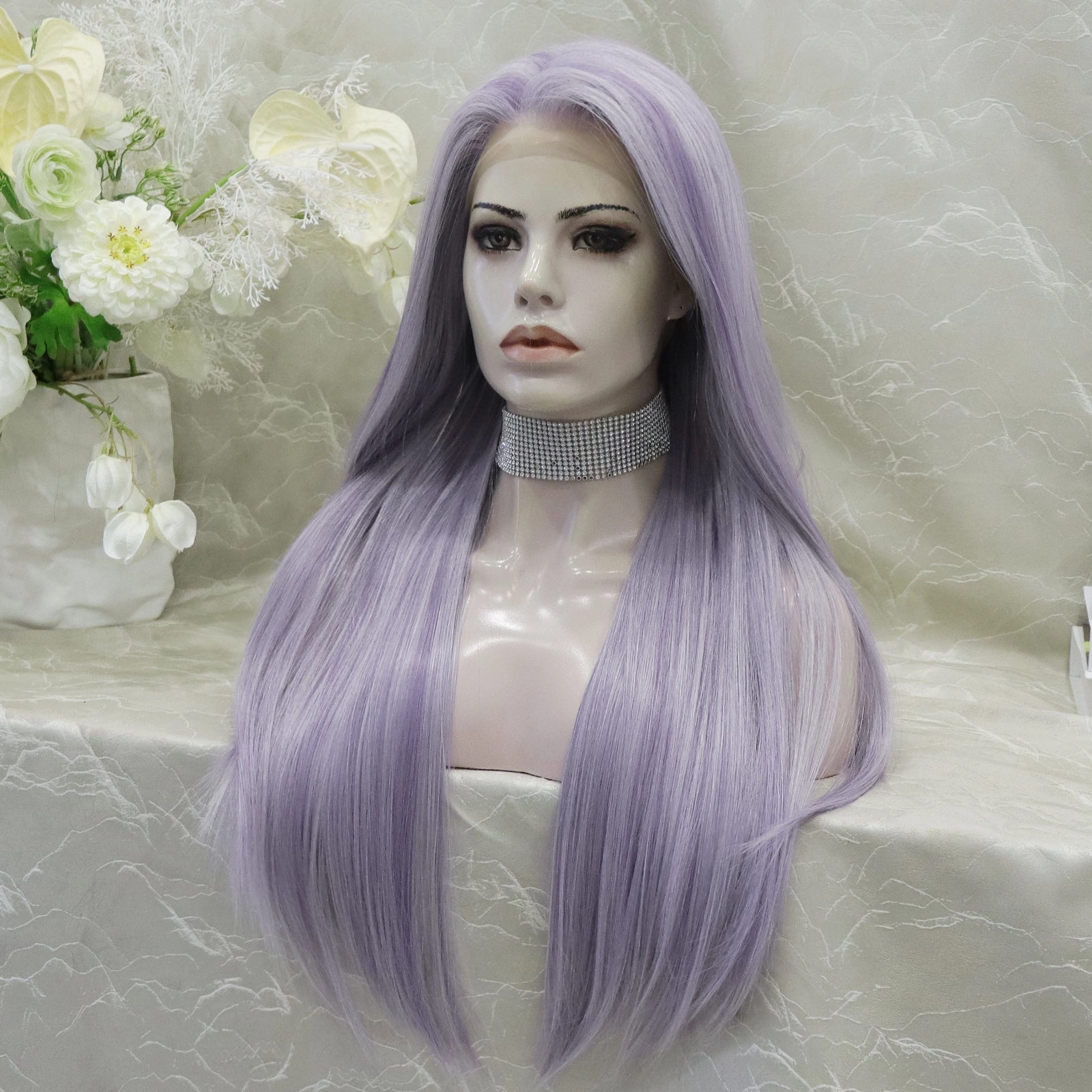 IMstyle Angel Purple and white Highlight Lace Front synthetic wig 13*4 Free parting