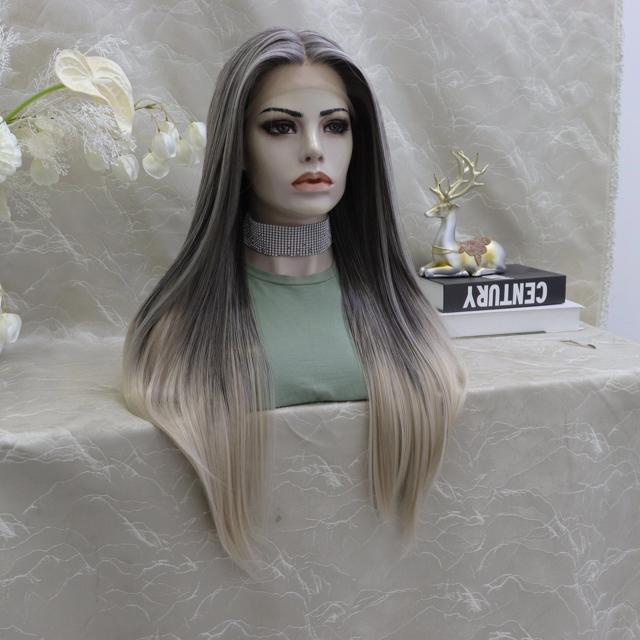 IMstyle Luisa grey ombré straight style T-part lace front Glue less TS75-2414