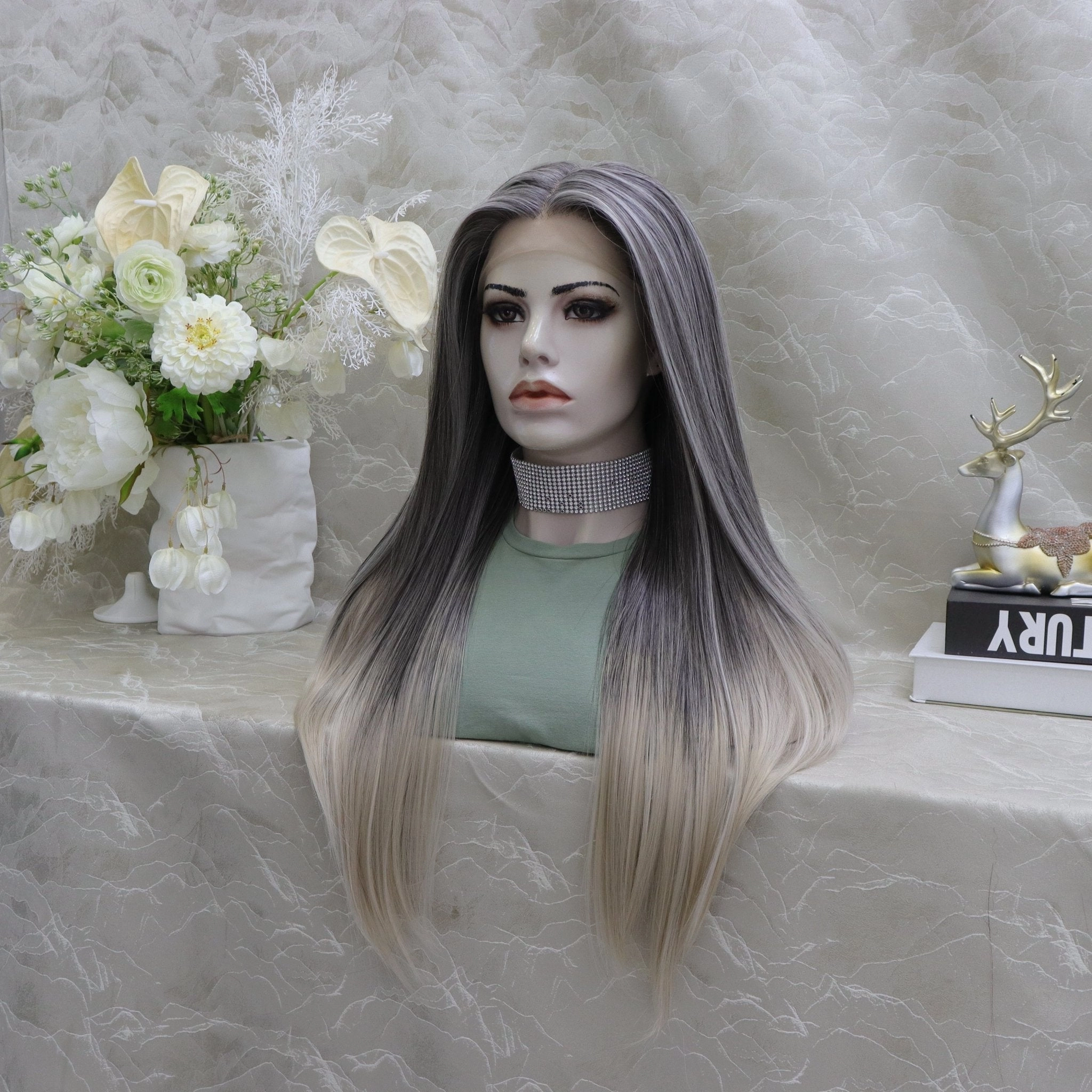 IMstyle Luisa grey ombré straight style T-part lace front Glue less TS75-2414