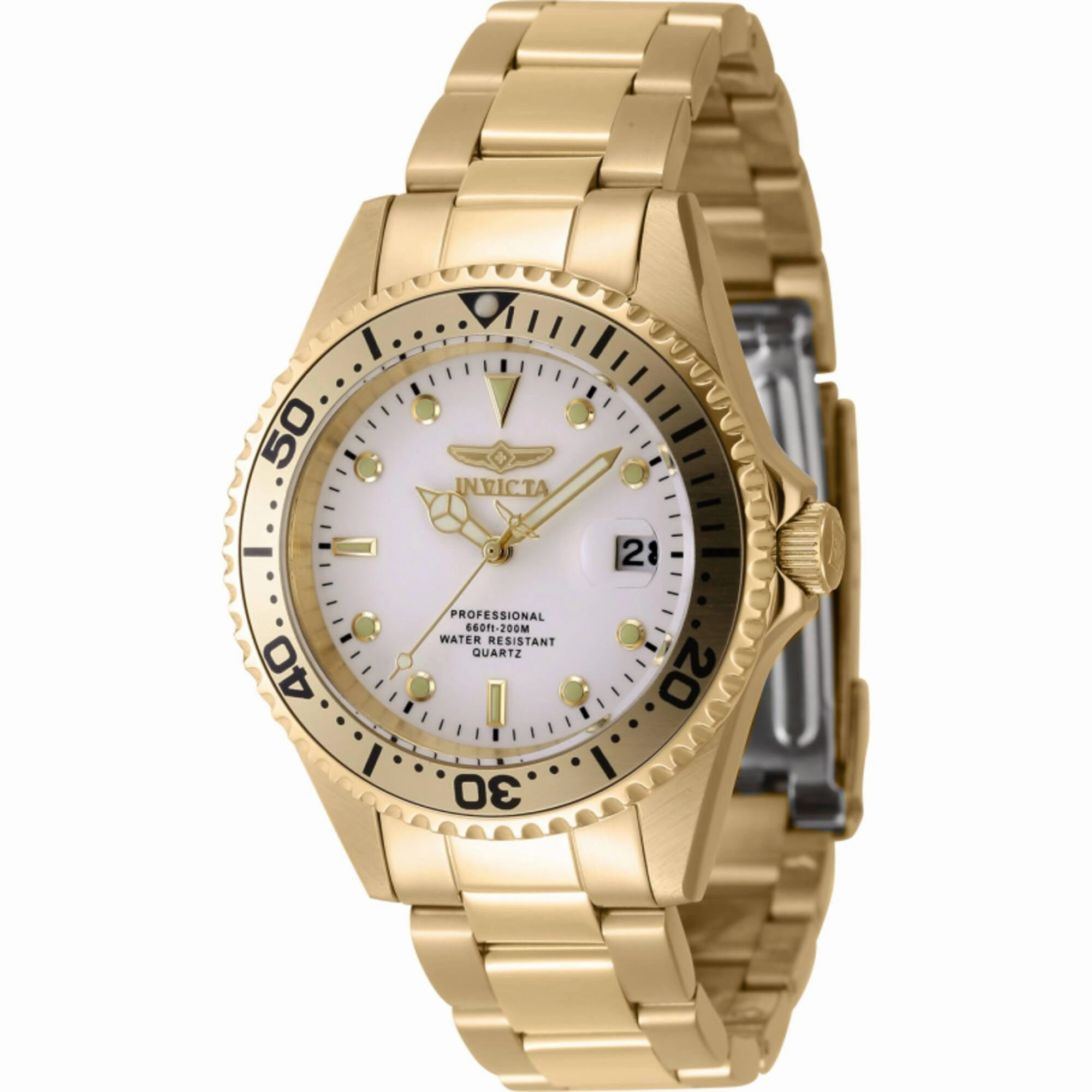 Invicta Men's Quartz Watch - Pro Diver White Dial Yellow Gold Bracelet | 8938OB