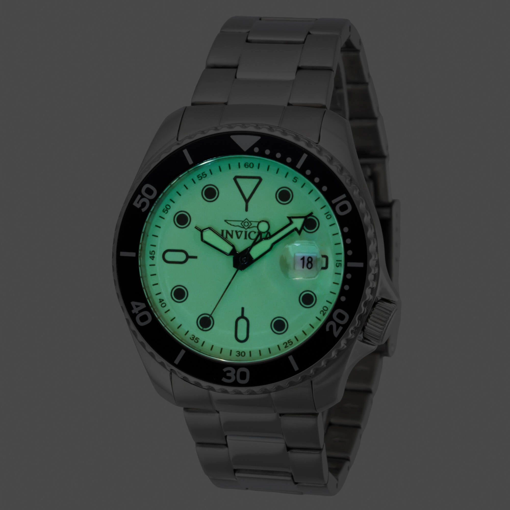Invicta Men's Watch - Pro Diver Quartz Luminous Green Dial Steel Bracelet | 47305