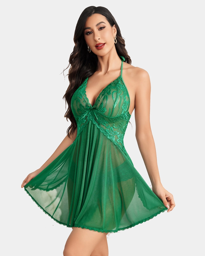 Lace Halter V Neck Nightdress