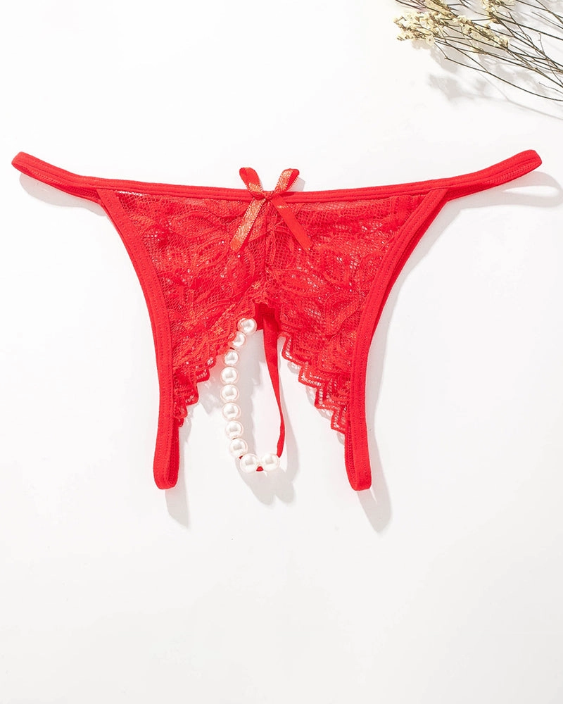 Lace Pearl G-String Low Rise T-Back Thongs