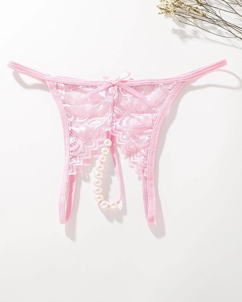 Lace Pearl G-String Low Rise T-Back Thongs