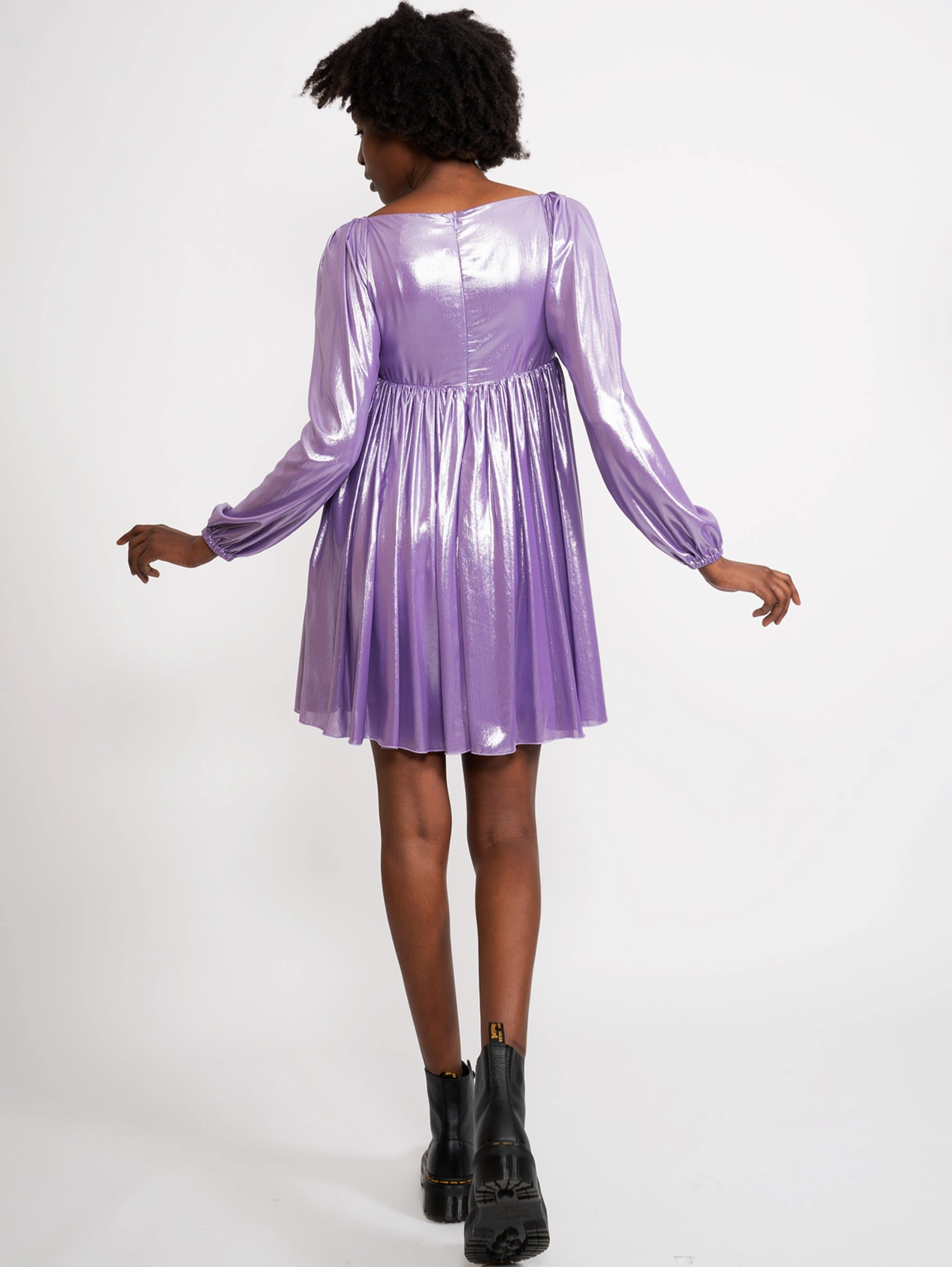 Laminated Dress with Long Purple Sleeves