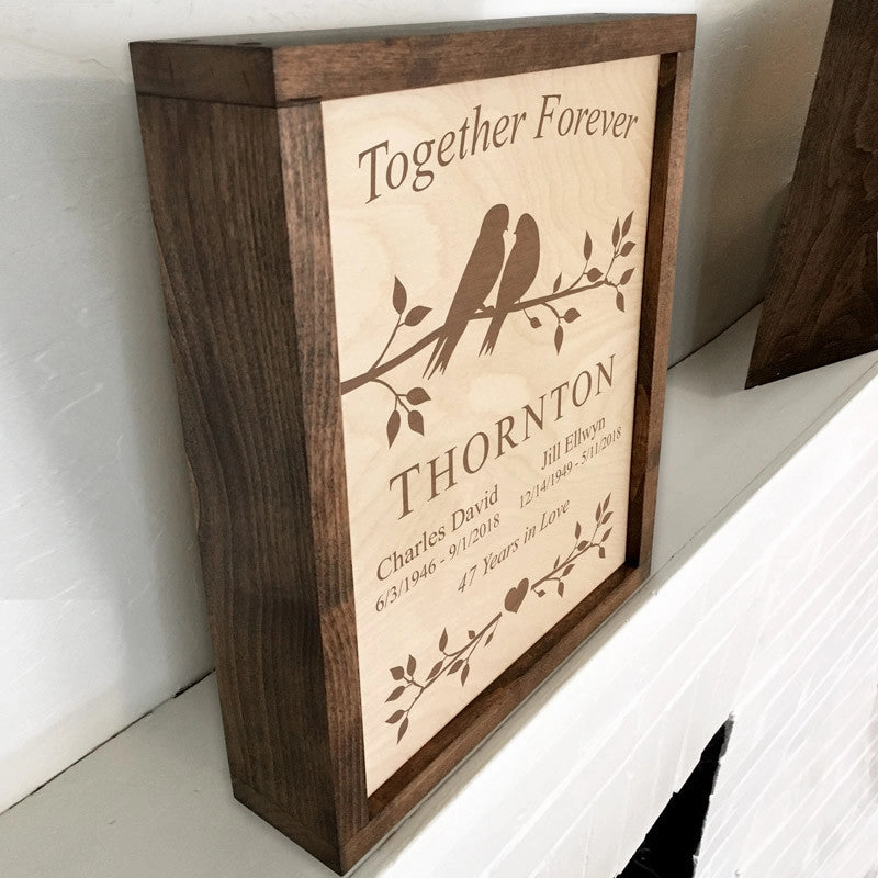 Lovebirds Wall Mounted Wood Companion Urn Plaque
