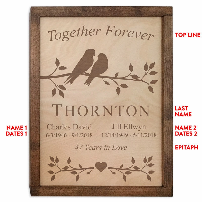 Lovebirds Wall Mounted Wood Companion Urn Plaque