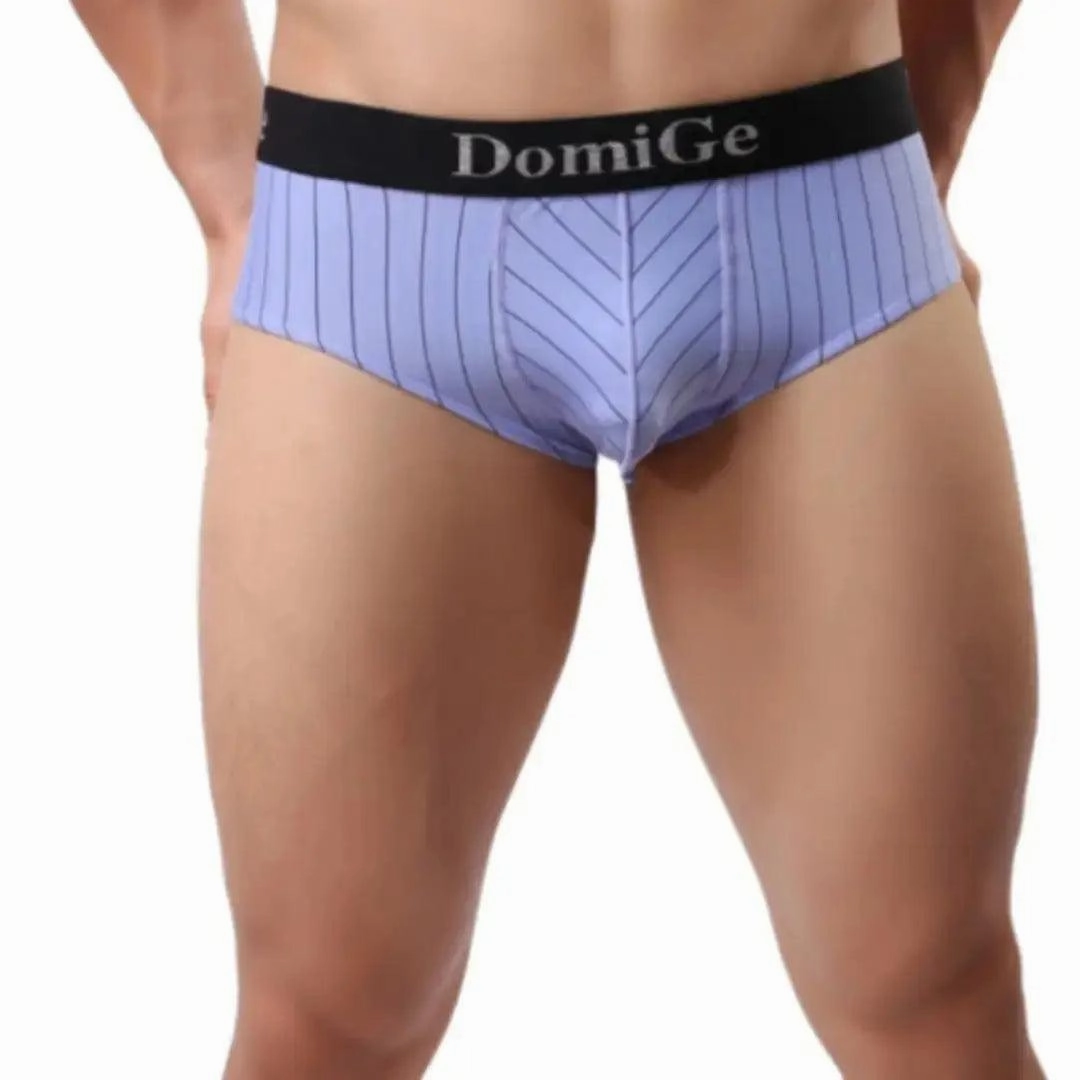 Men's Ice Silk Striped Mid-Waist Trunks Pouch Male Underwear