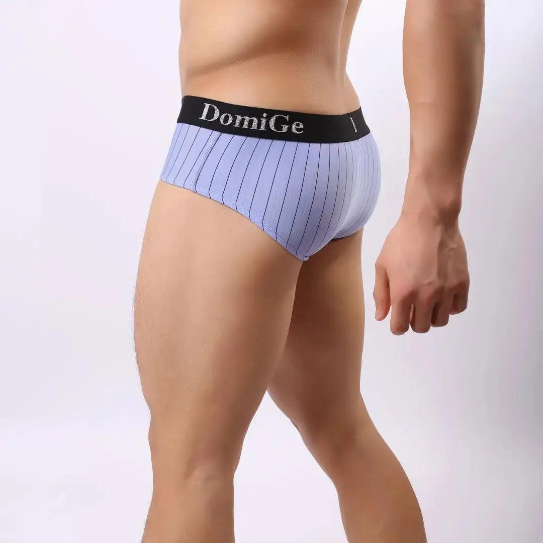 Men's Ice Silk Striped Mid-Waist Trunks Pouch Male Underwear