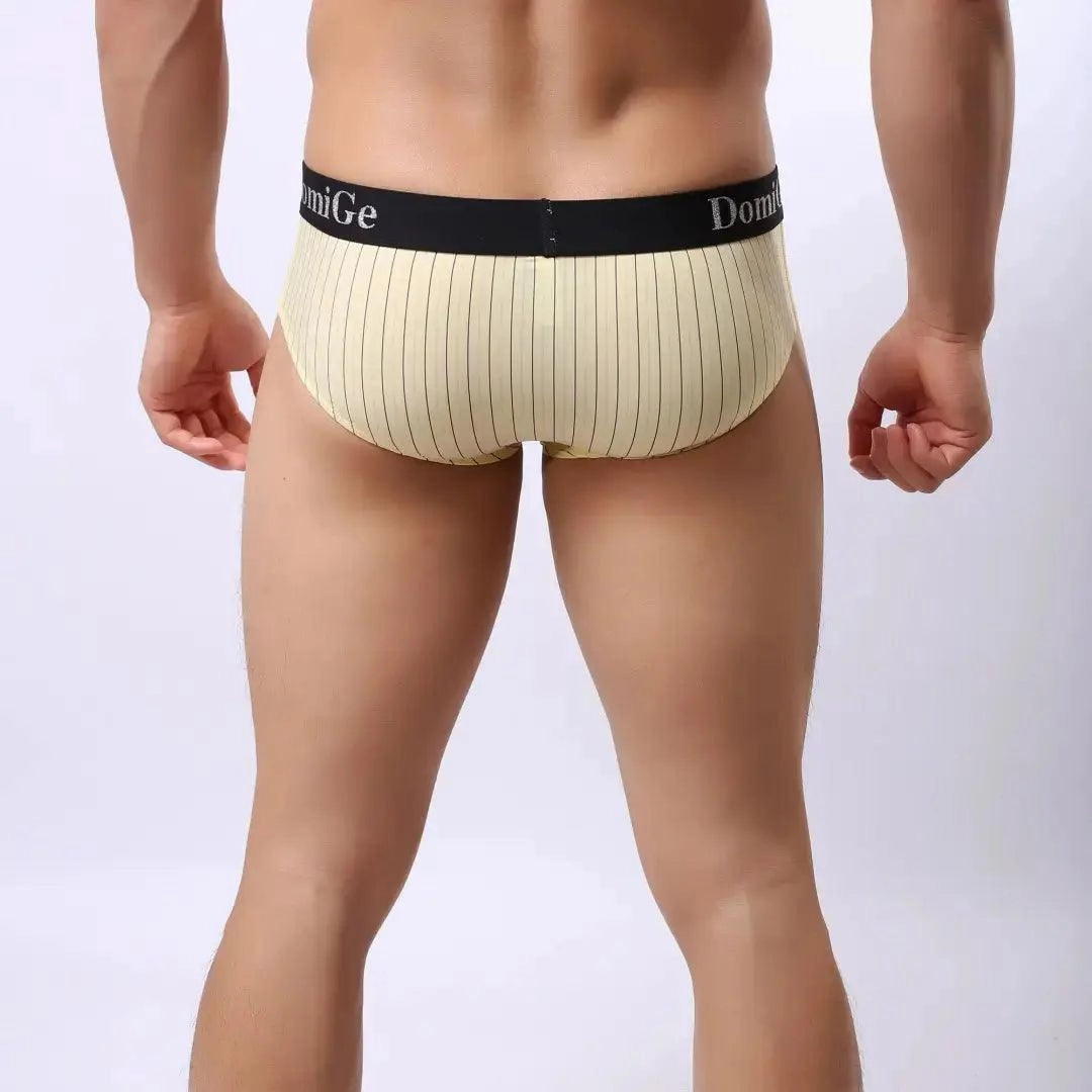 Men's Ice Silk Striped Mid-Waist Trunks Pouch Male Underwear