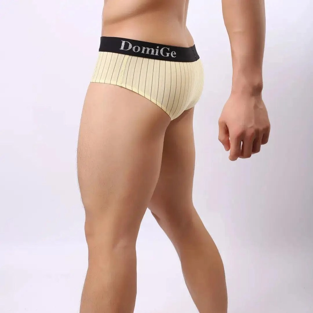 Men's Ice Silk Striped Mid-Waist Trunks Pouch Male Underwear