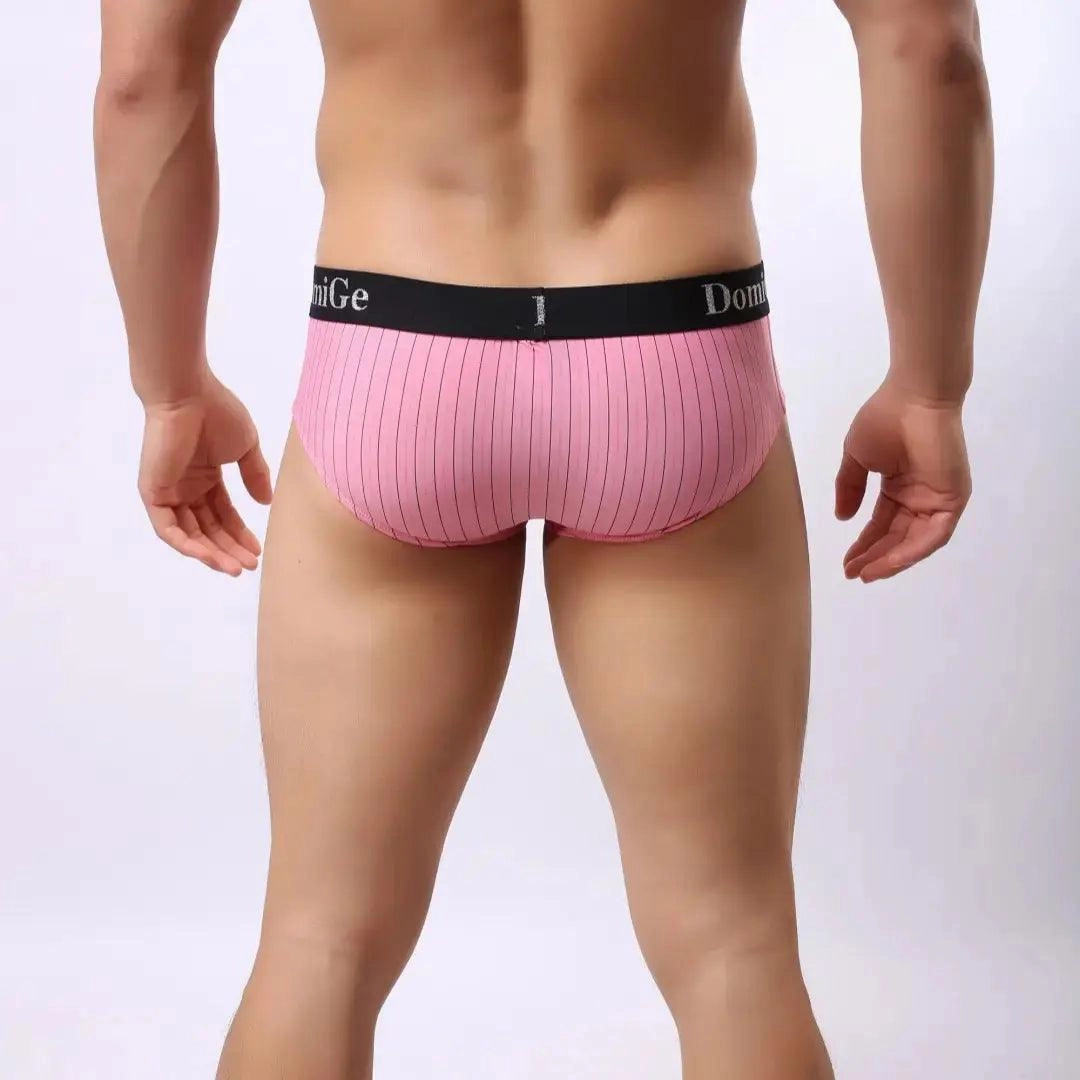 Men's Ice Silk Striped Mid-Waist Trunks Pouch Male Underwear