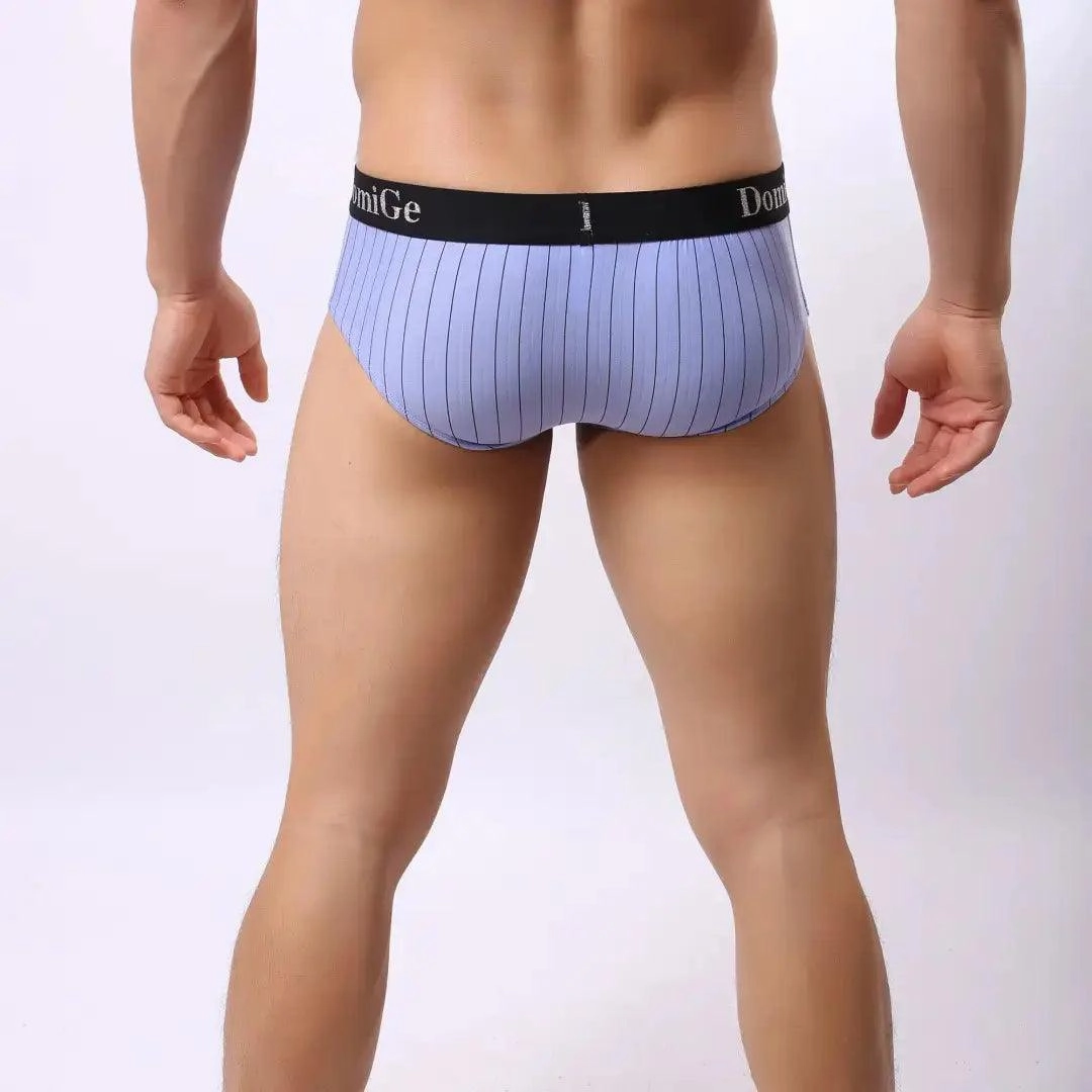 Men's Ice Silk Striped Mid-Waist Trunks Pouch Male Underwear