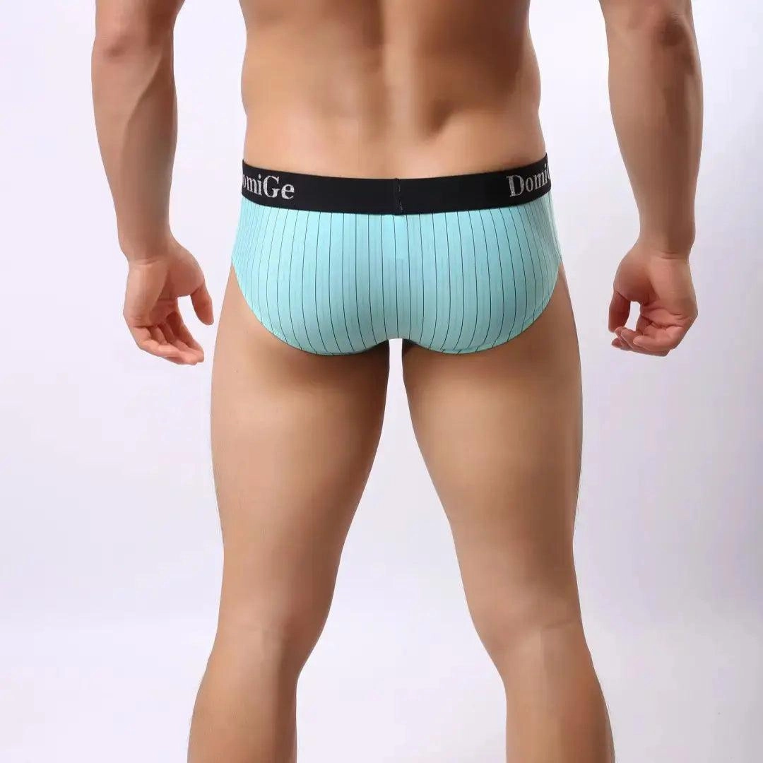 Men's Ice Silk Striped Mid-Waist Trunks Pouch Male Underwear