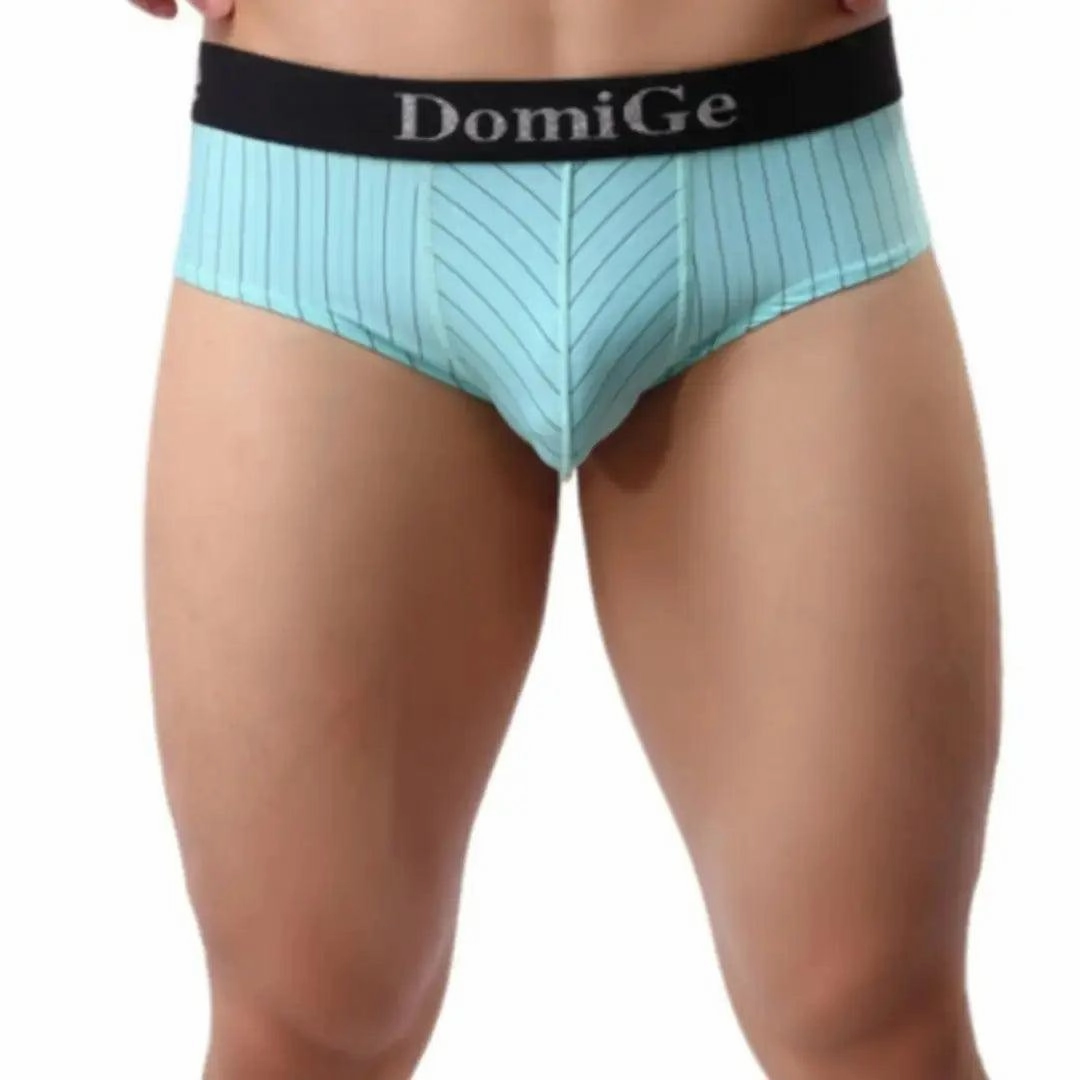 Men's Ice Silk Striped Mid-Waist Trunks Pouch Male Underwear