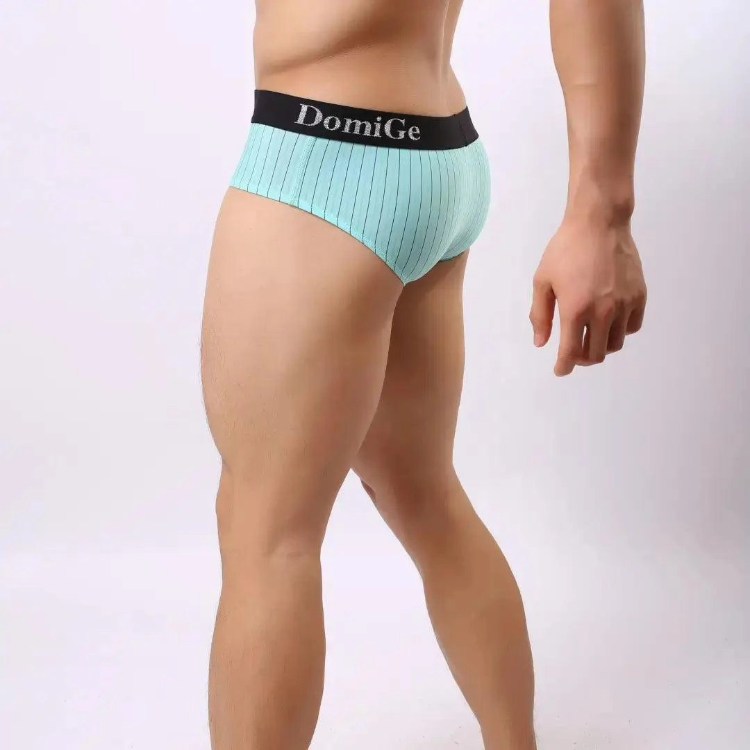 Men's Ice Silk Striped Mid-Waist Trunks Pouch Male Underwear