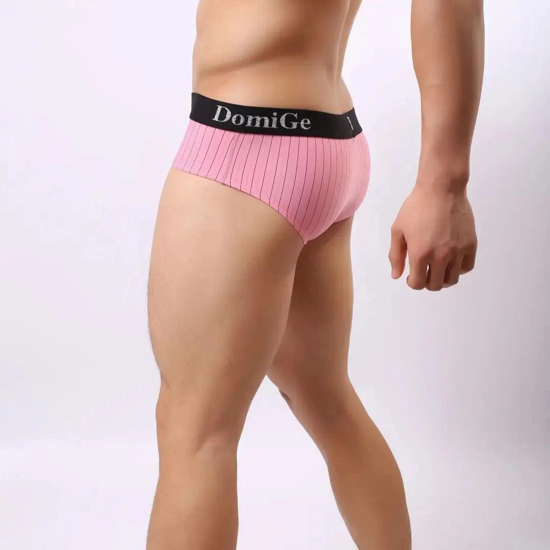 Men's Ice Silk Striped Mid-Waist Trunks Pouch Male Underwear