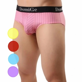 Men's Ice Silk Striped Mid-Waist Trunks Pouch Male Underwear