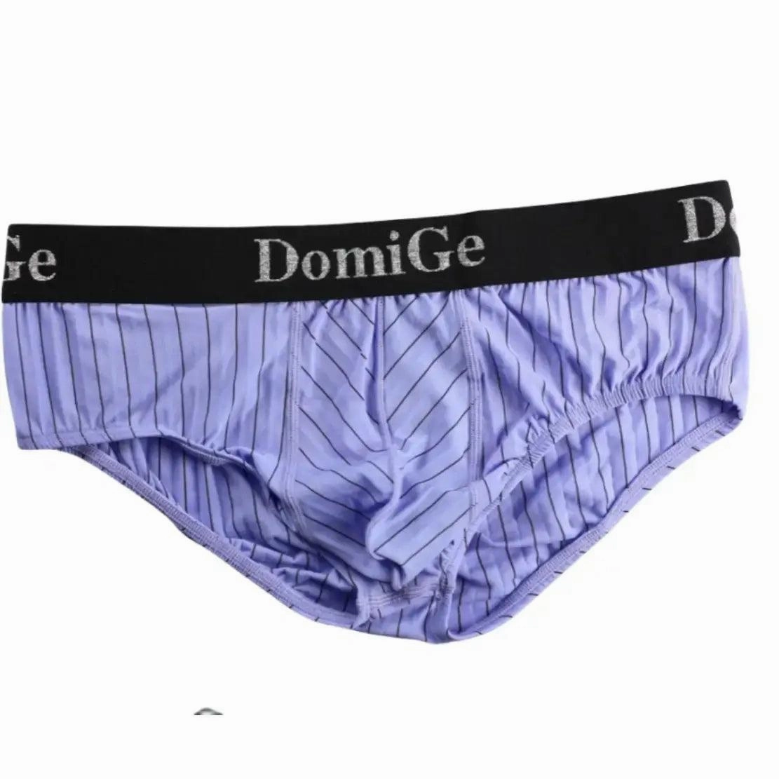 Men's Ice Silk Striped Mid-Waist Trunks Pouch Male Underwear