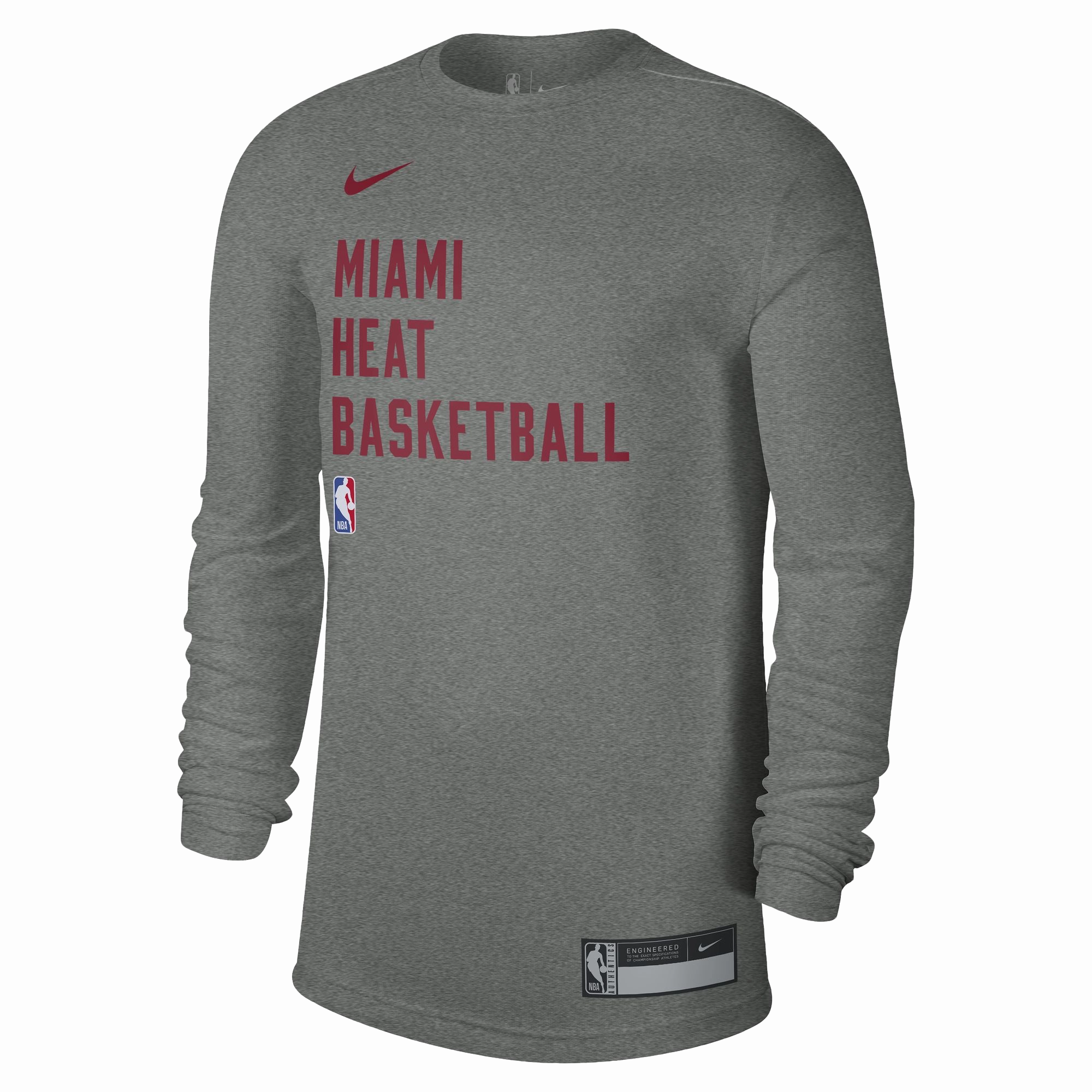Nike Miami HEAT 2023-24 On-Court Grey Practice Long Sleeve Tee