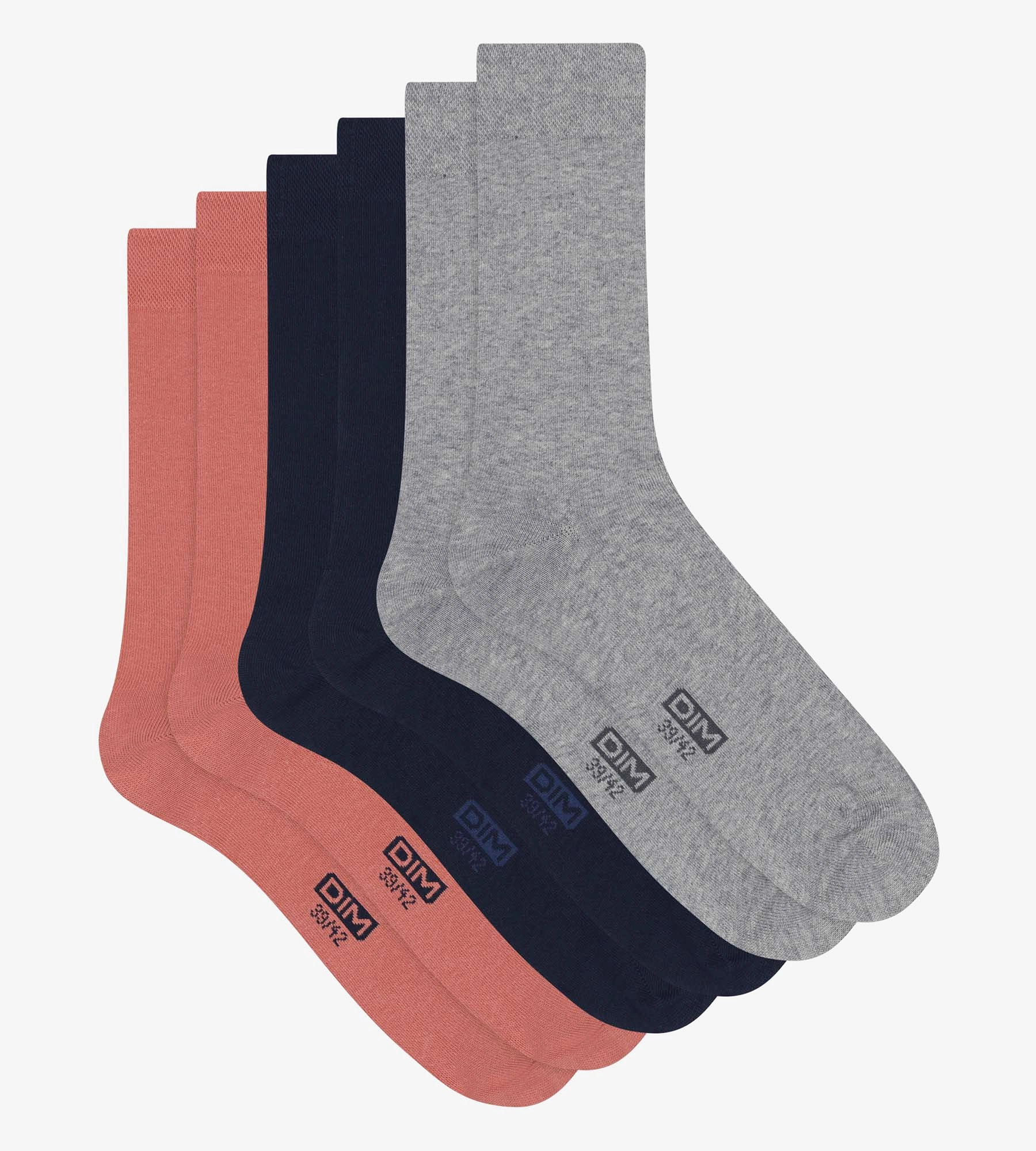 Pack of 3 Pairs of Men's Cotton Socks Navy Pink Dim