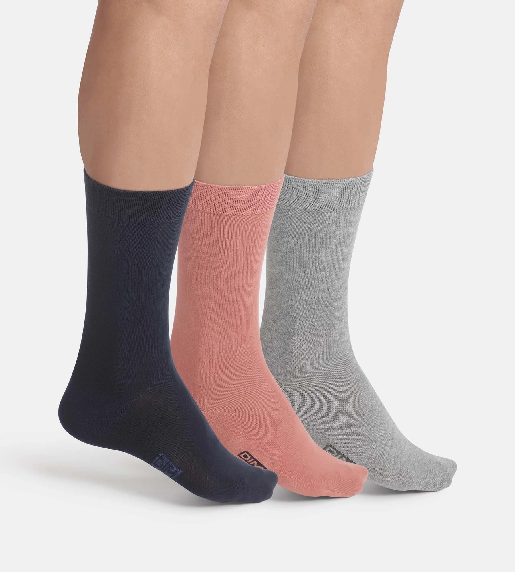 Pack of 3 Pairs of Men's Cotton Socks Navy Pink Dim