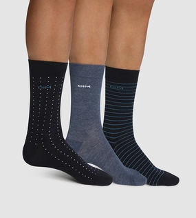 Pack of  3 pairs of men's cotton striped socks Blue Dots Cotton Style
