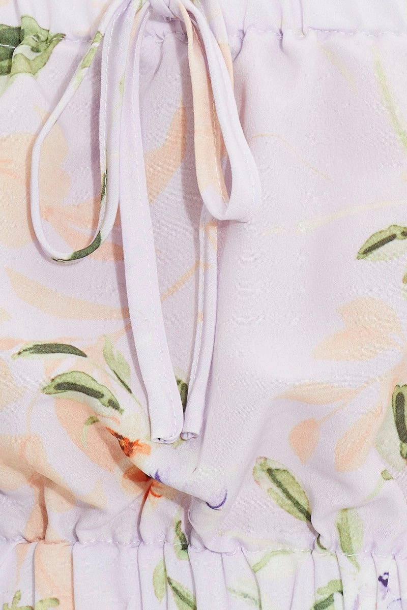 Print Print Ruched Tie Shoulder Crop To
