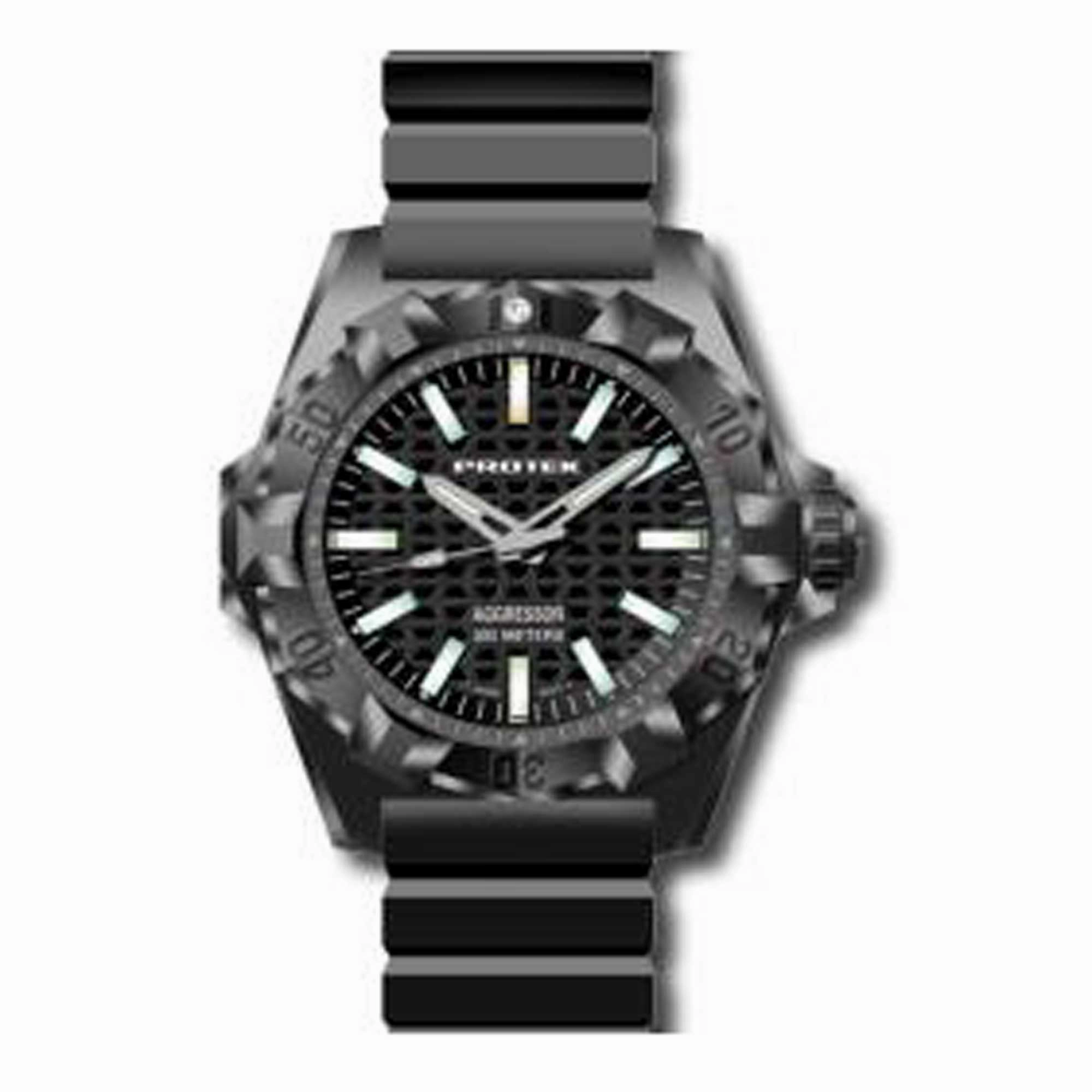 Protek Men's Watch - Aggressor Carbon Composite Case Black Dial Rubber Strap | 4001