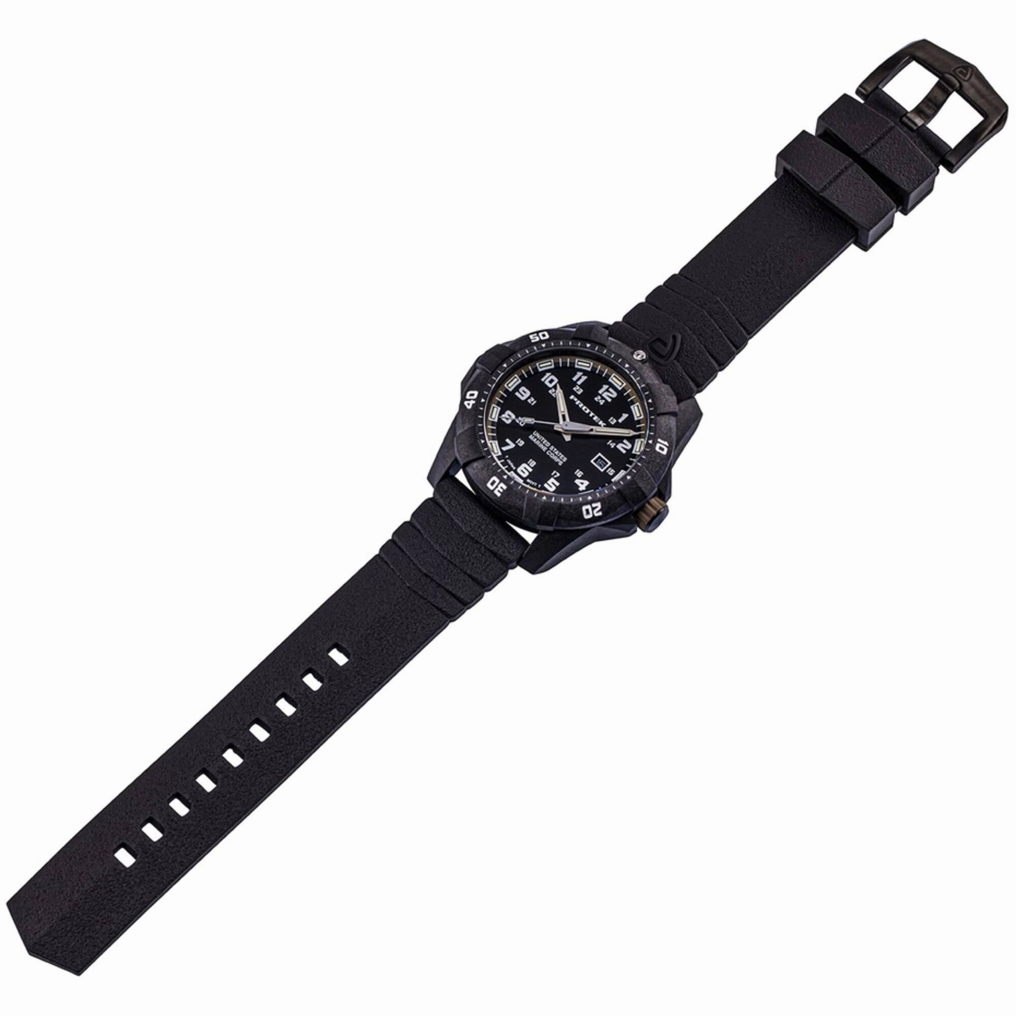 ProTek Men's Watch - USMC Series Quartz Black and Brown Dial Rubber Strap Dive | 1016