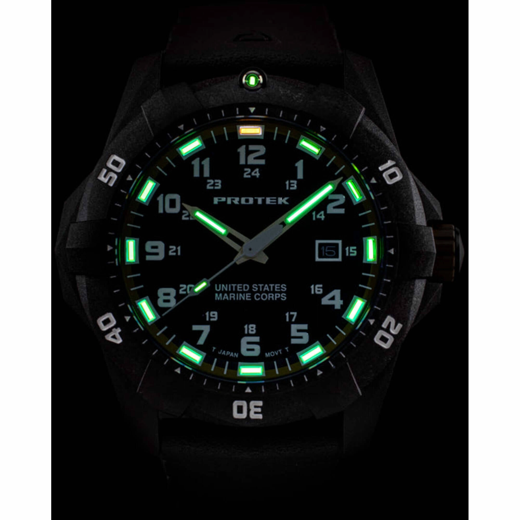 ProTek Men's Watch - USMC Series Quartz Black and Brown Dial Rubber Strap Dive | 1016