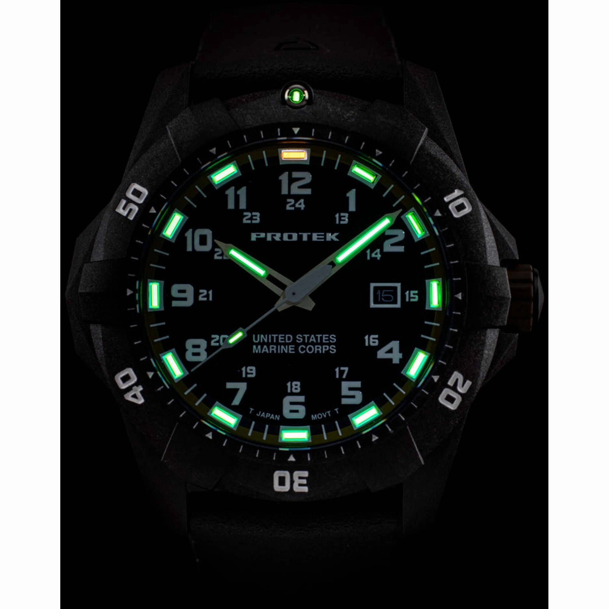 ProTek Men's Watch - USMC Series Quartz Black and Red Dial Rubber Strap Dive | 1012