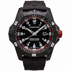 ProTek Men's Watch - USMC Series Quartz Black and Red Dial Rubber Strap Dive | 1012
