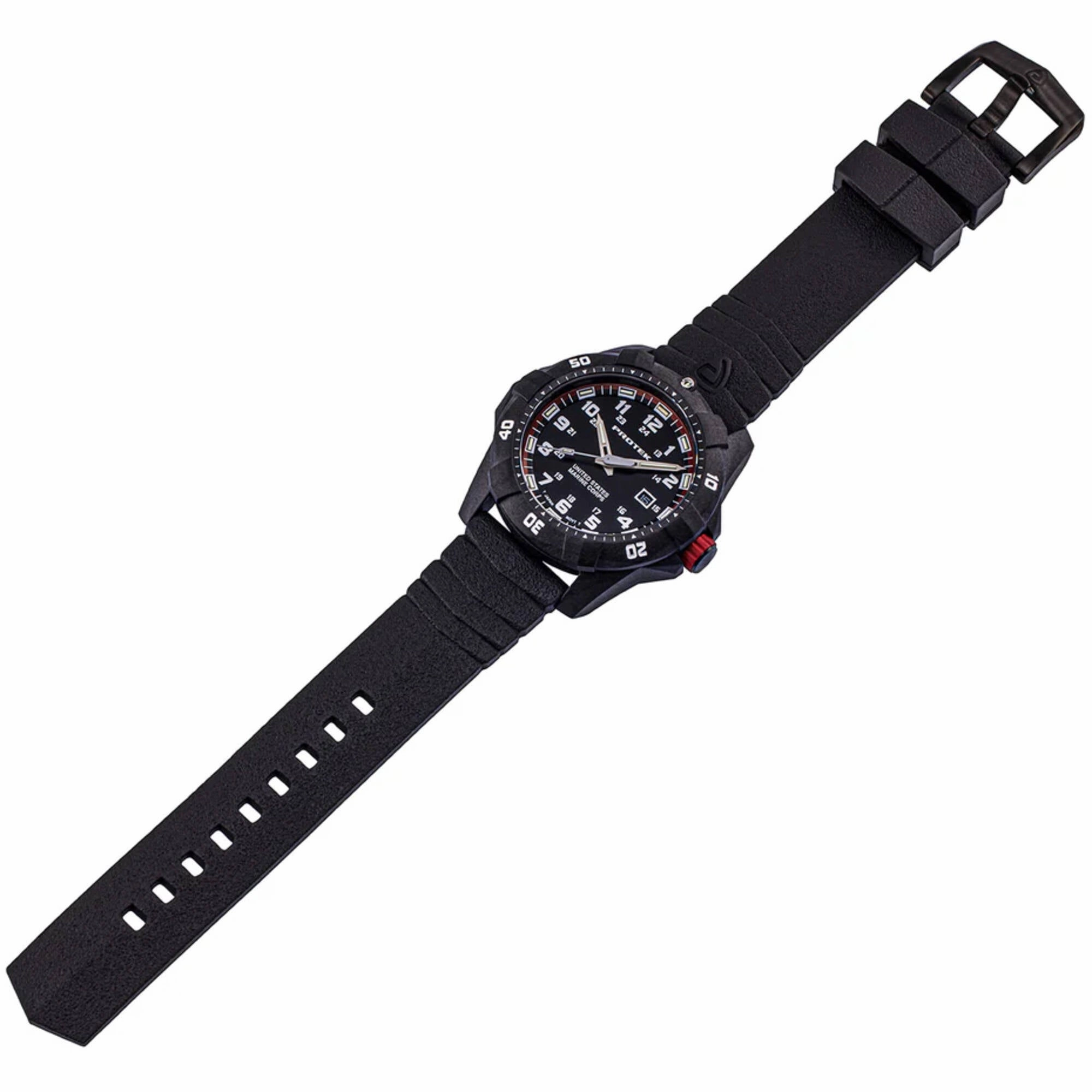 ProTek Men's Watch - USMC Series Quartz Black and Red Dial Rubber Strap Dive | 1012